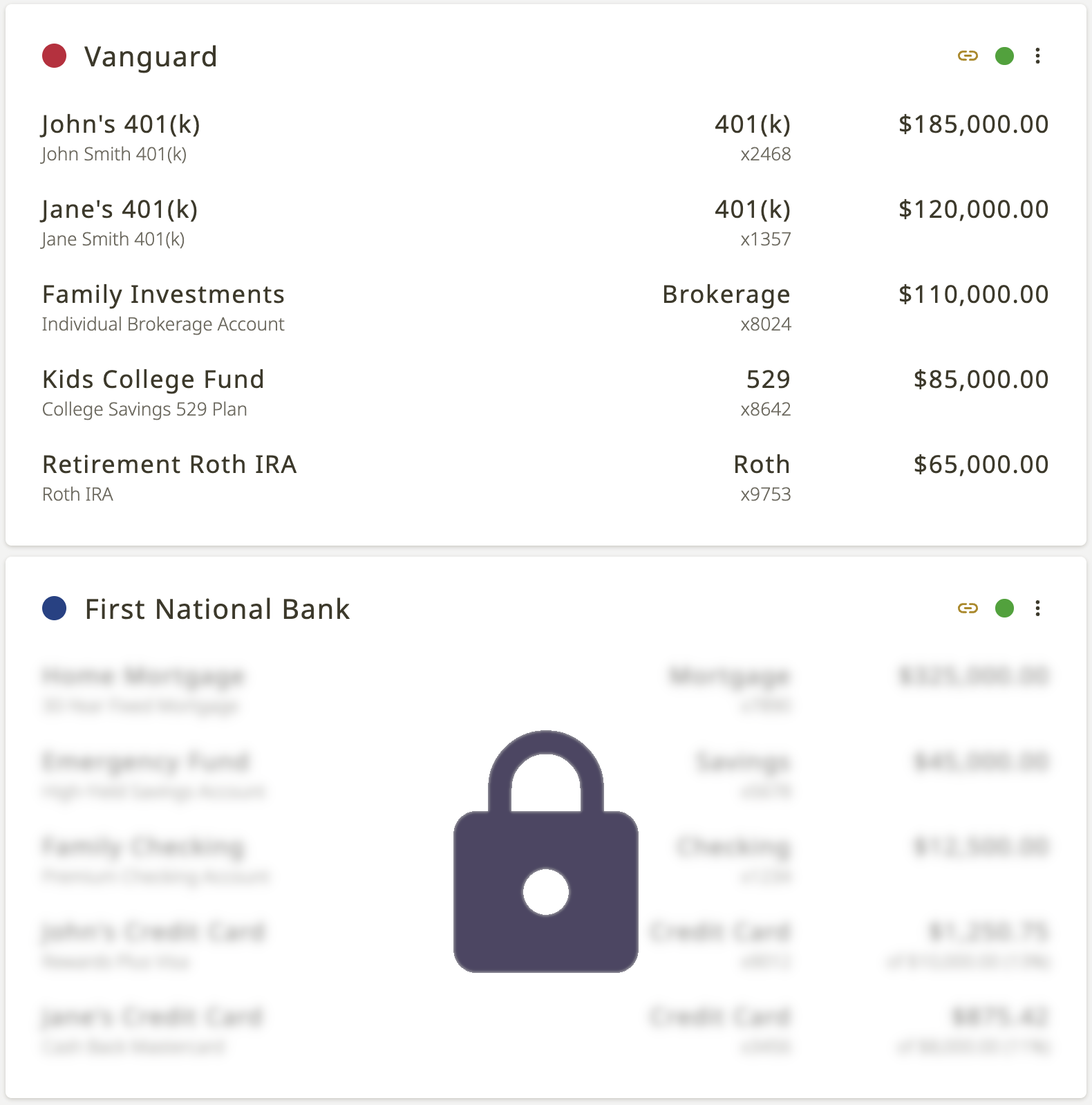 A screenshot of the app showing joint ownership of an account and two primary beneficiaries
